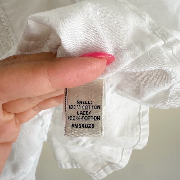 Banana Republic White Ruffle Hem Boho Peasant Blouse Medium Cottage Core Trad - Picture 4 of 7